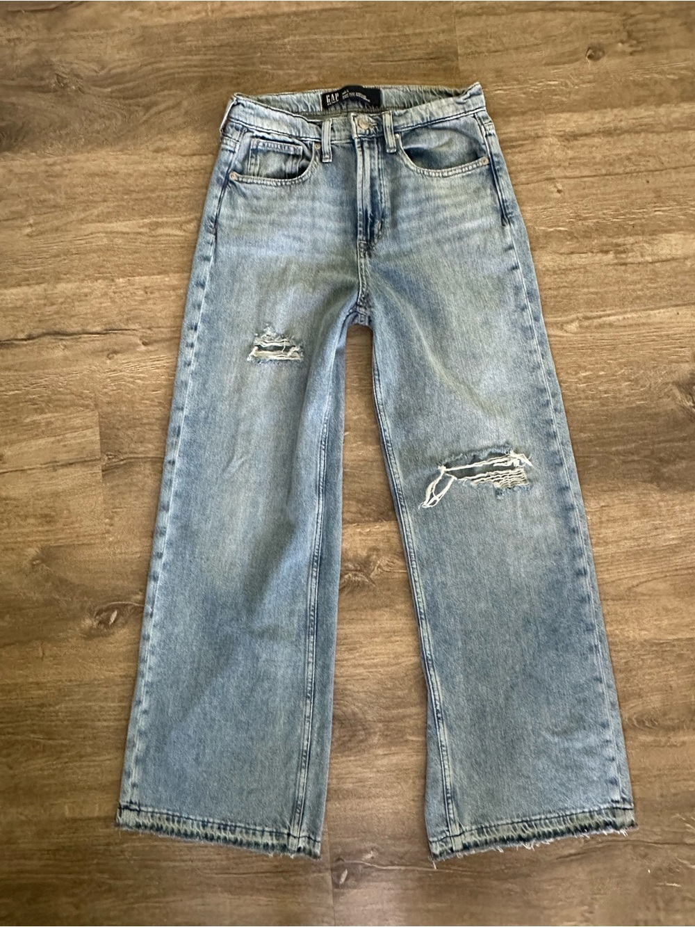 GAP Light Blue Distressed Wide-Leg Jeans